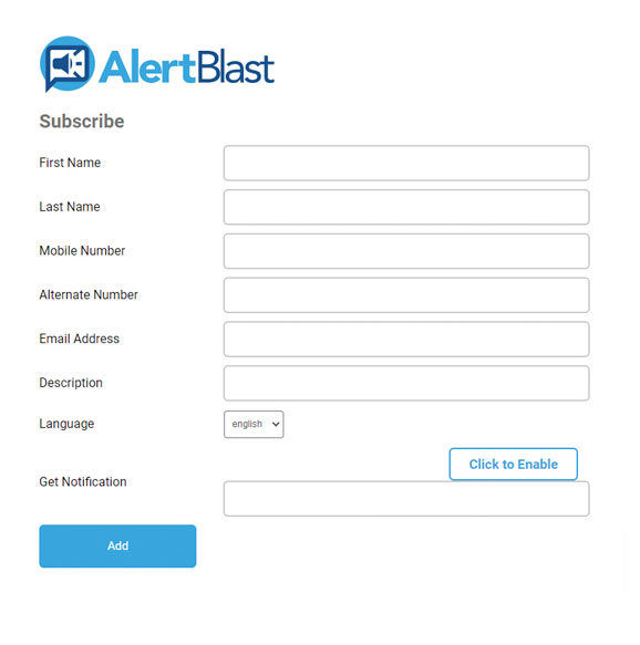 AlertBlast registration window